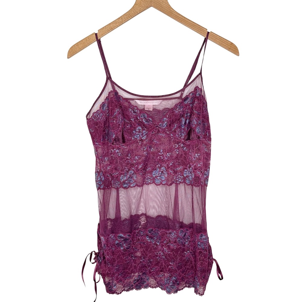 Y2K Victoria's Secret Lace camisole Purple Floral Sheer regencycore fairy sexy M